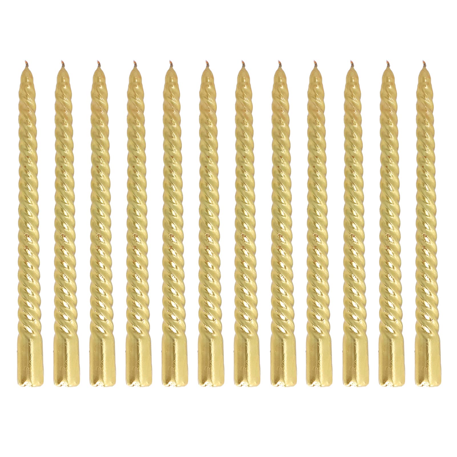 Raguso Twisted Candlestick ,Twisted Long Candle Smokeless Taper Dripless 12pcs Decoration for Party(Gold)