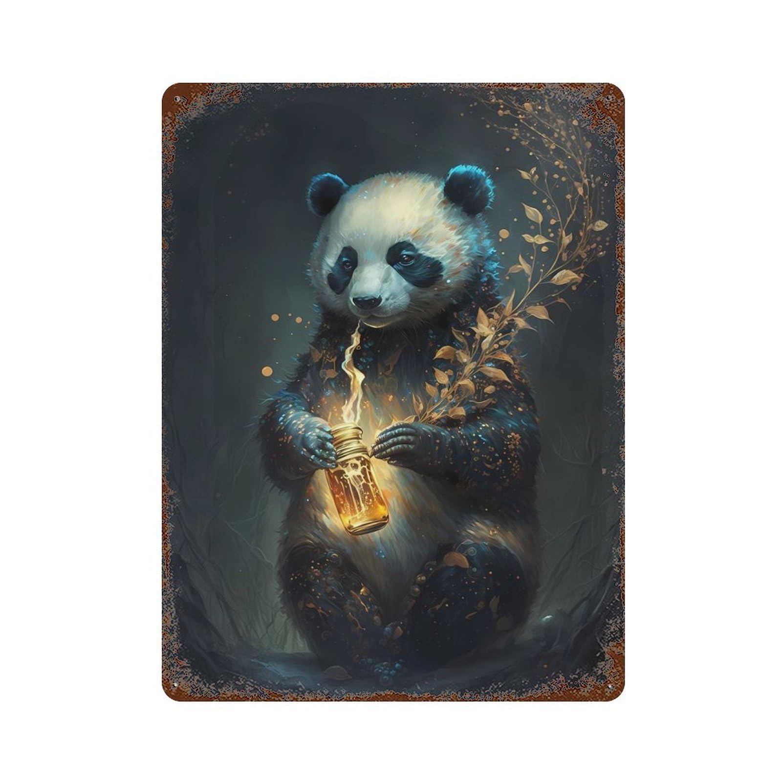 Panda 15.7"x11.8" Weathered Tin Sign, Decorative Metal Wall Art for Cafe, Home Bar And Lounge Decor