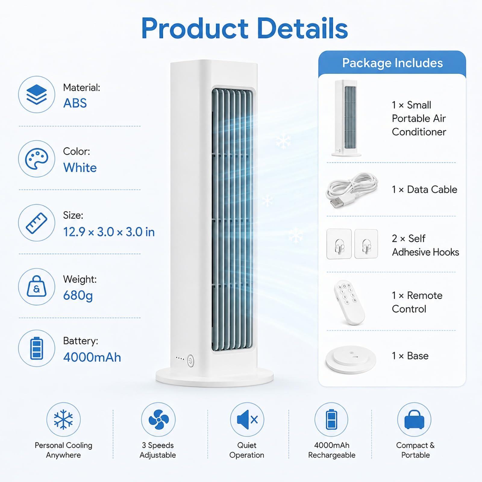 Ventilador Aire Acondicionado Portátil, Climatizador Evaporativo
