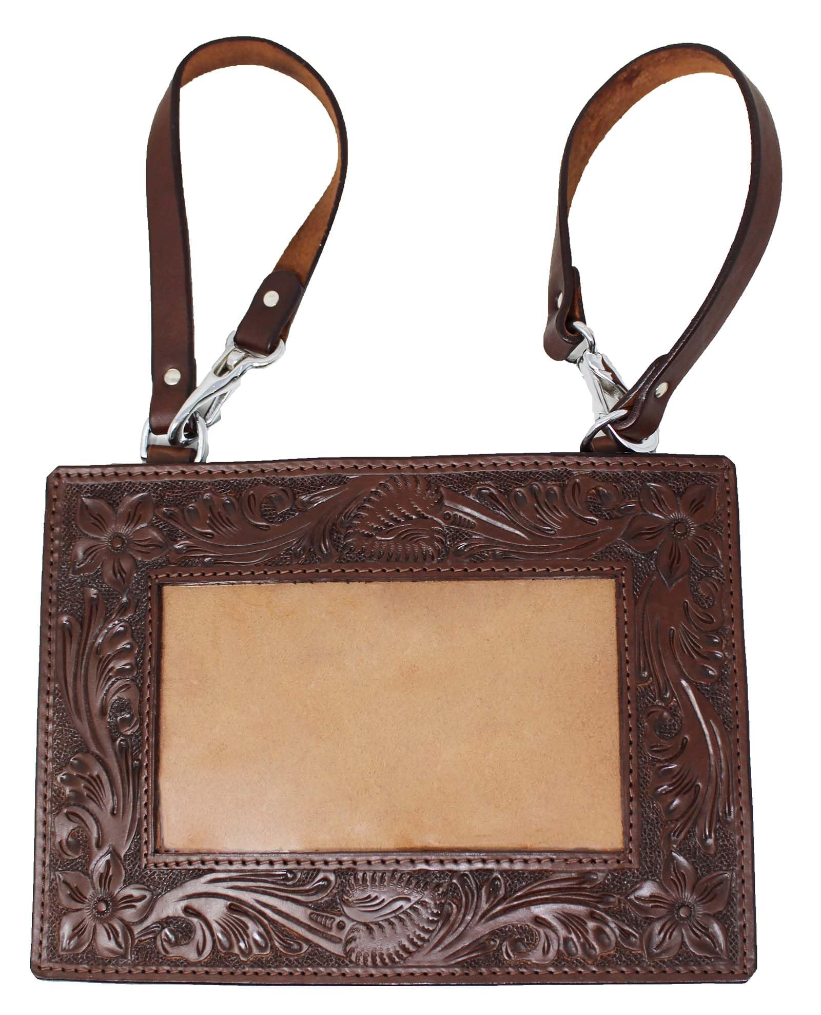 Set of 2 Handmade Floral Tooled Tan Leather Livestock Horse Show Exhibitor Number Holder 33RS01BR