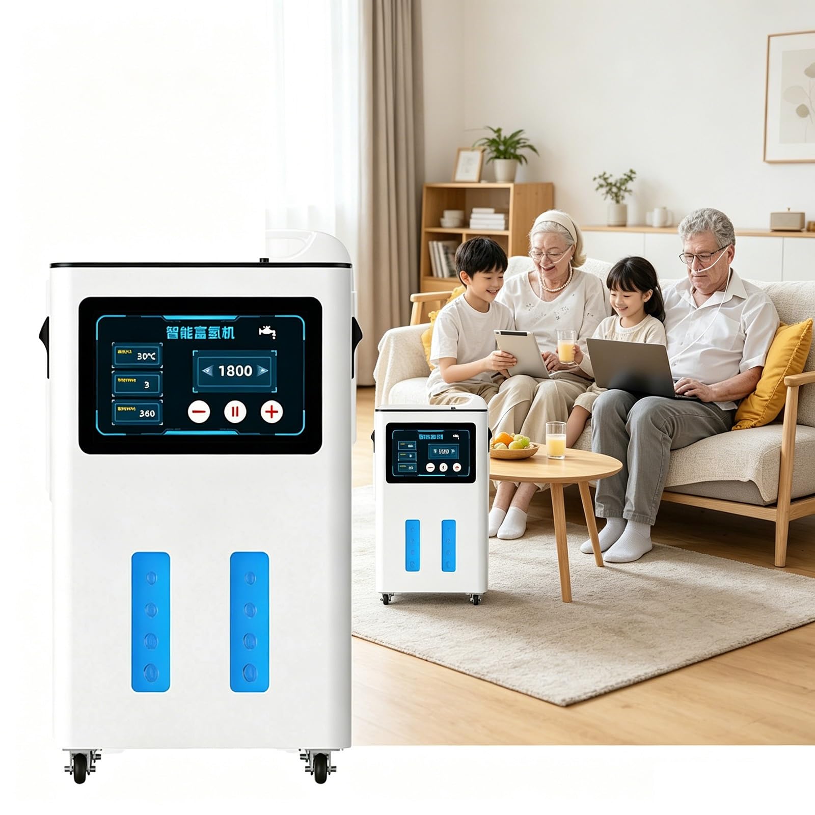 Inhalator Wodorowy, Inhalator Trójpunktowy, Elektrolizer Tytanowo-Platynowy, Wodór O Czystości 99,99%, Wyposażony W 3-Litrowy Zbiornik Na Wodę, Idealny Na Rekonwalescencję Rodzinną | White,900ml/min