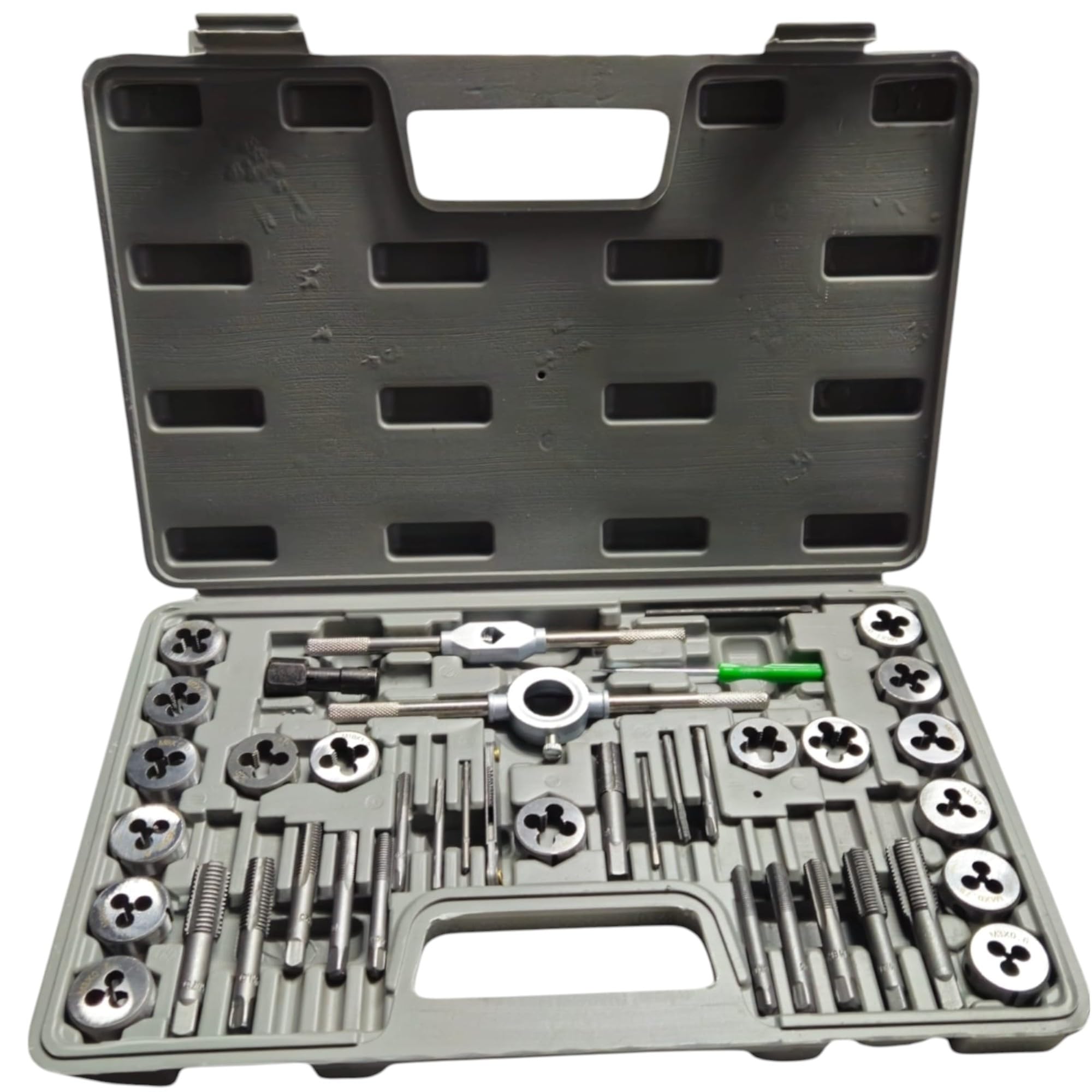 Lot de 40 filières métriques avec tourne-femelle et mallette en plastique, filière en acier au carbone, mesures métriques et pouces 1/8NPT-27, kit de filetage professionnel