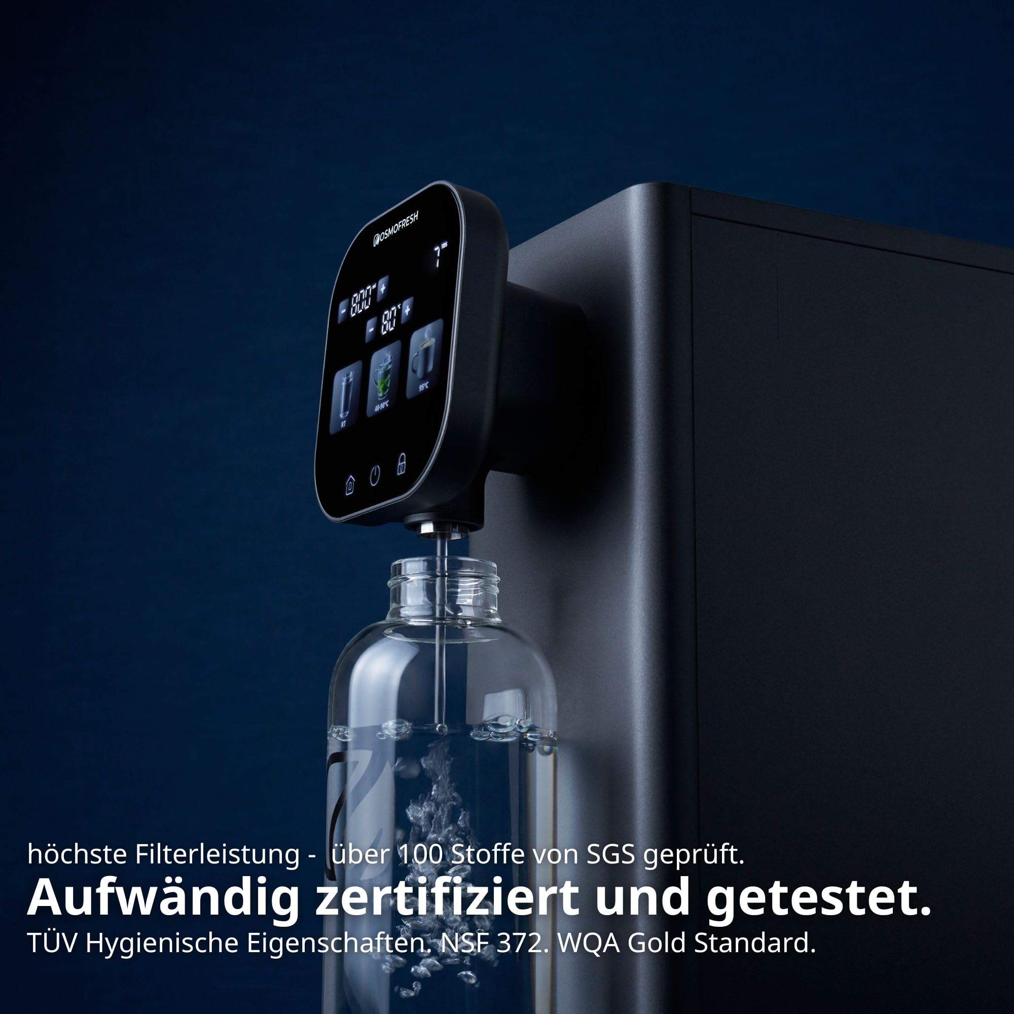 OsmoFresh Auftisch Osmoseanlage Fusion Stream | Heißwasserspender | Variable Temperatur | 7-Fach Umkehrosmose Filterung | leitungsgebunden | TÜV Zertifiziert | 3X UV