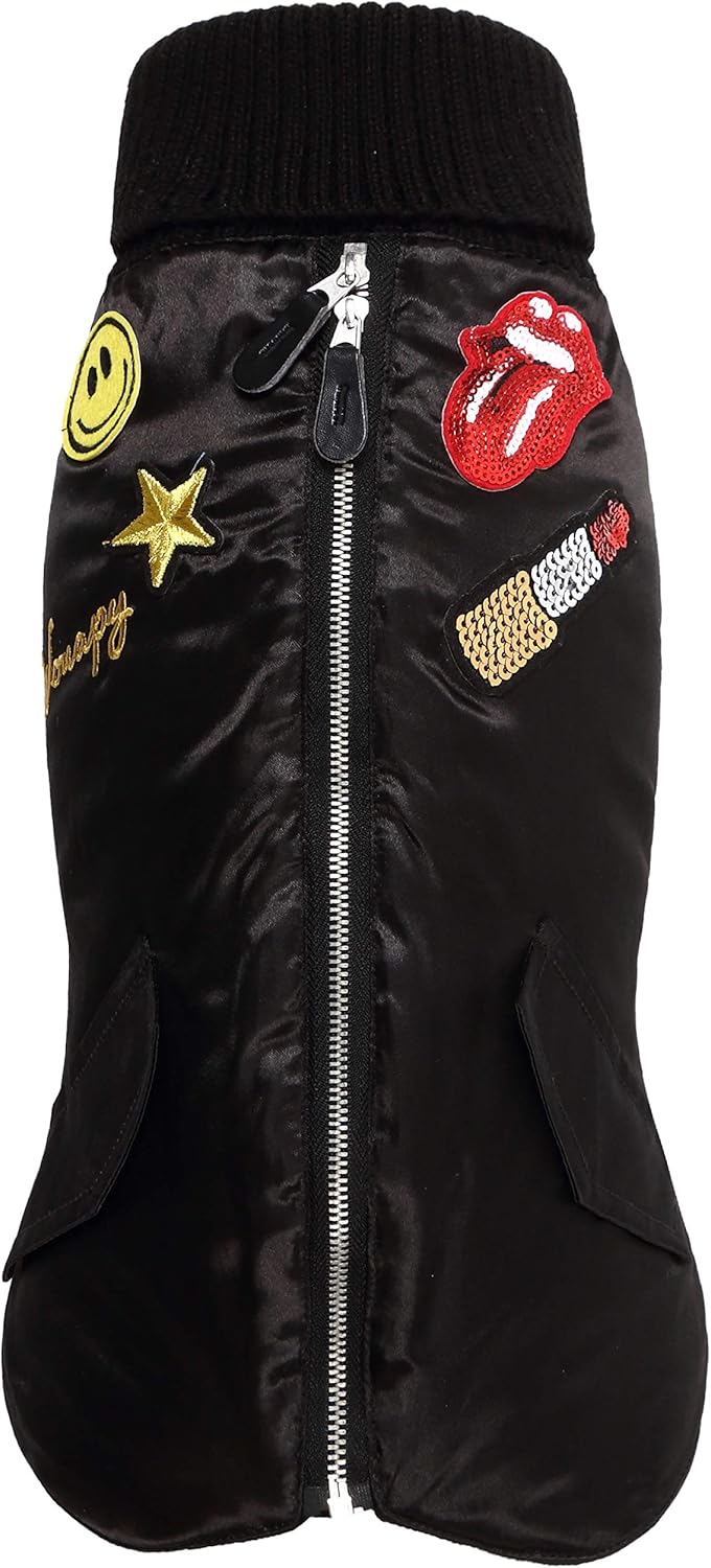 Wouapy Bomber Stone 727334 Dog Coat Size 34 Black