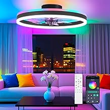 RGB Ceiling Fans with Lights, 19.7" Smart Low Profile Ceiling Fan, Modern Flush Mount Fandelier Light with Remote/APP Control, Dimmable Led Ceiling Fan Light for Living Room, Bedroom, Indoor