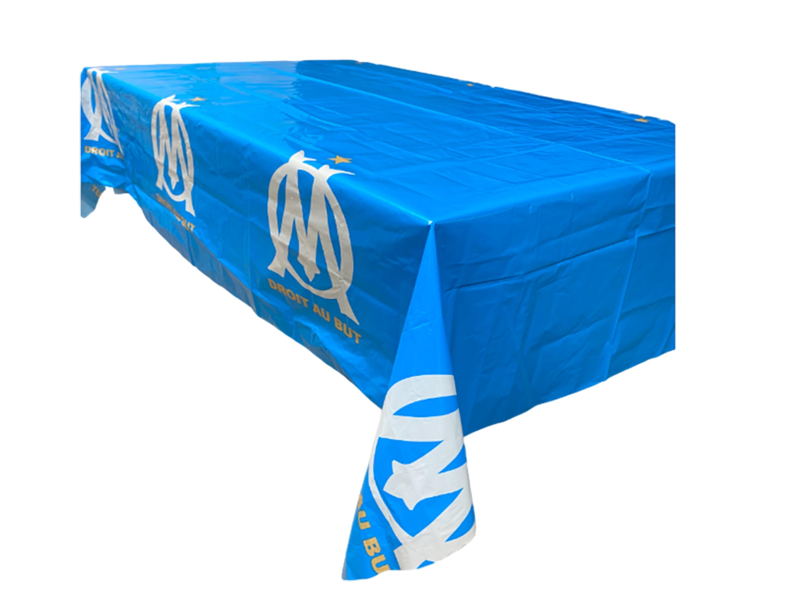 OLYMPIQUE DE MARSEILLE Pack 100 pièces Om : 1 Nappe 12 x Gobelet 12 x Assiette 40 x Serviette 11 x Ballon baudruche 12 x Chapeau 12 x sifflet - Collection Officielle