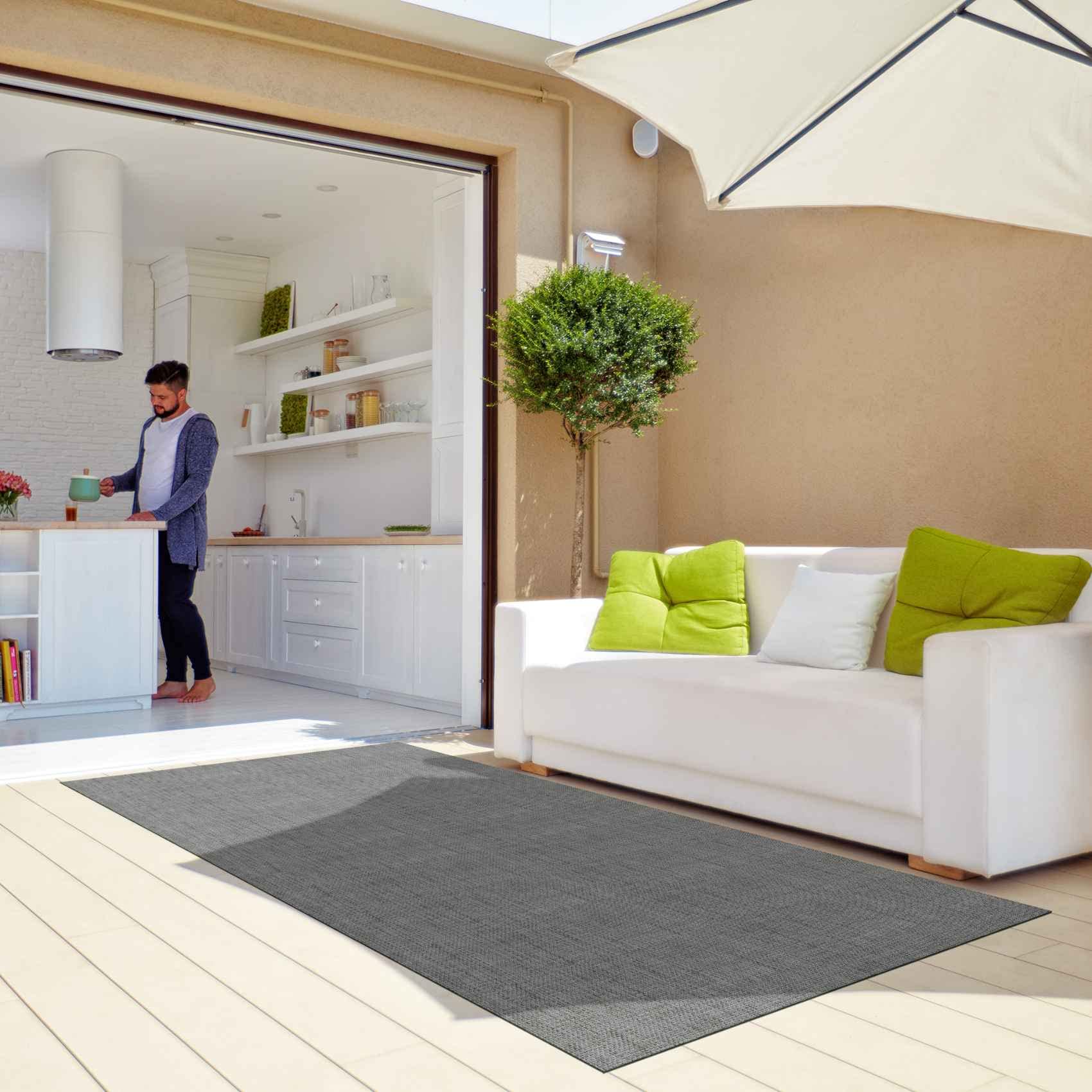 ANRO Läufer In-/Outdoor Teppich wasserfest Balkon Teppich auch für Balkon und Terasse Flur Bodenmatte wetterfest Grau Abwaschbar 400 x 100cm