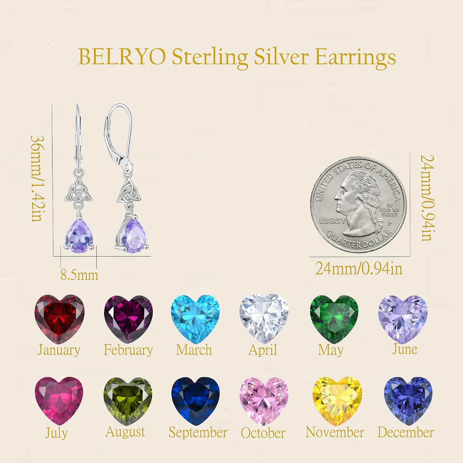 Celtic Knot Earrings for Women 925 Sterling Silver Leverback Dangle Earrings 7 * 9 Teardrop Cubic Zirconia Jewelry Birthday Gift
