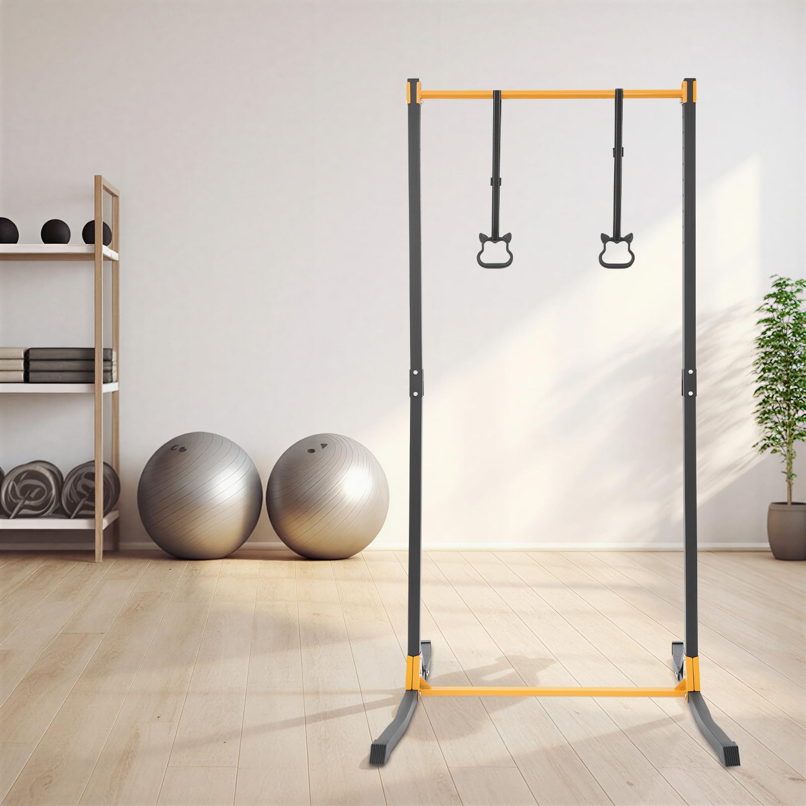 Klimmzugstange Power Tower Freistehend Höhenverstellbar 11 Stufen | Mit zwei Aufhängeringen und widerstandsfähiger Stahlstruktur ideal für individuelles Training zu Hause und im Fitnessraum