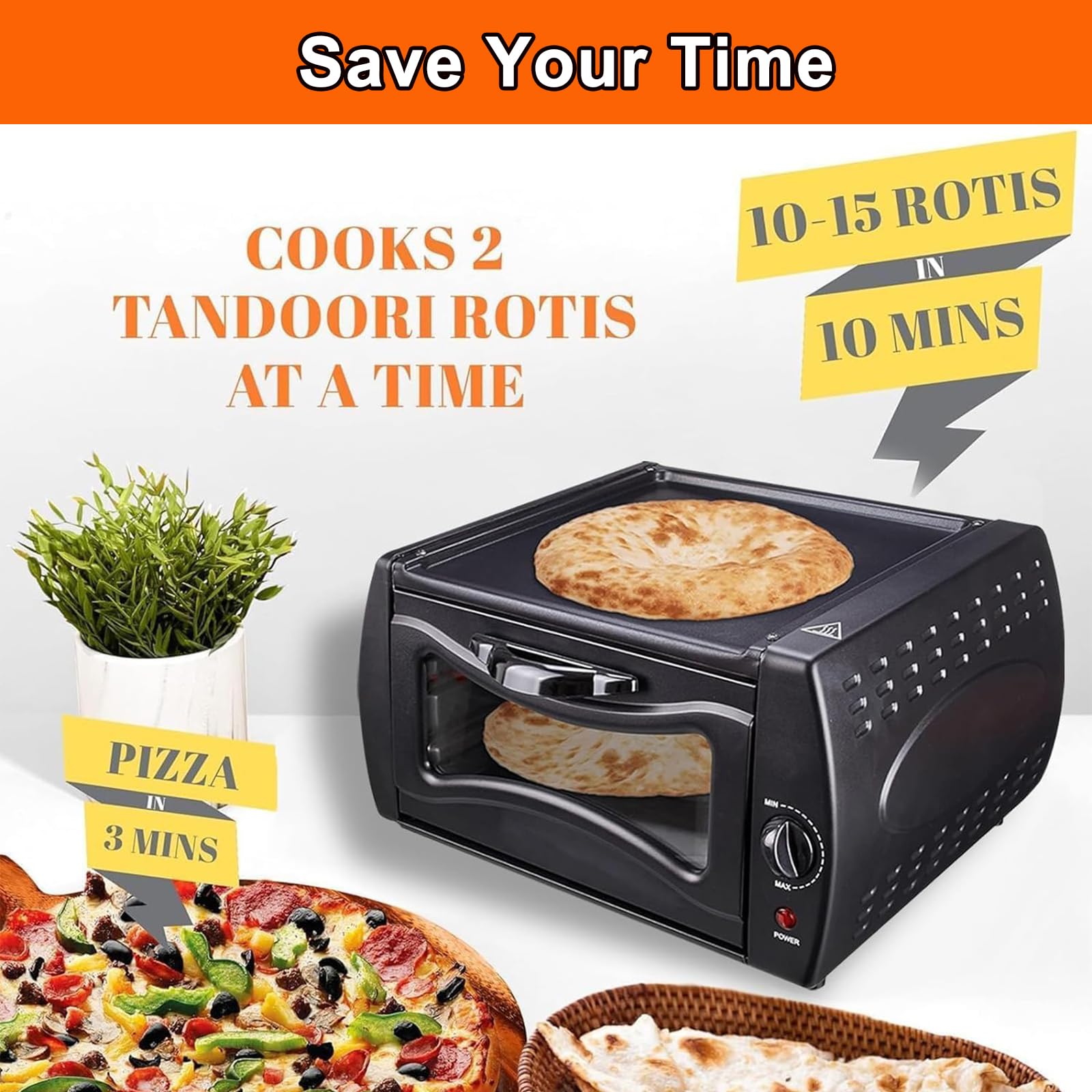 Four Tandoori 2 en 1, Four Tandoori électrique 2100 W, Mini-Machine à Pizza 15 L, Contrôle De Température De 122 ° F à 752 ° F, pour La Maison Et Les Plats à Emporter