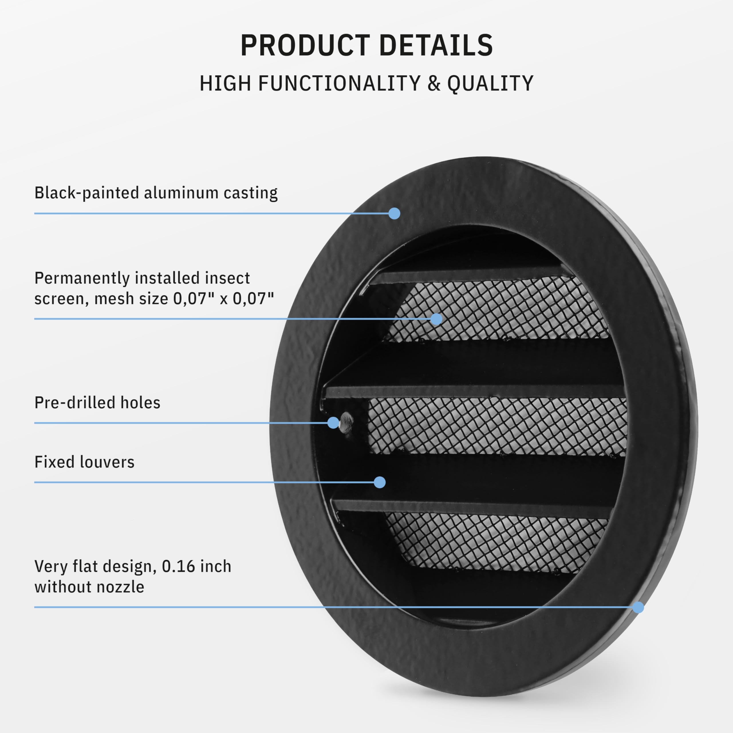 Round Air Vent Grille With Fly Screen Flange And Screw Cover Duct - View #8