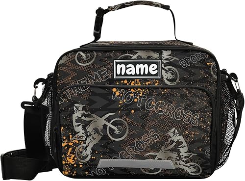 Bolsa de almuerzo de motocicleta de camuflaje abstracto personalizada para niños y niñas, bolsas de almuerzo personalizadas con tu nombre, lonchera