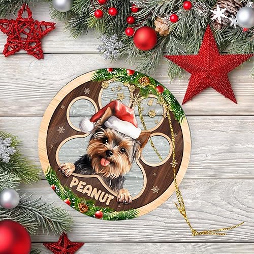 Miniatura 6 de Adorno personalizado de Yorkie para Navidad, adornos personalizados con nombre de mascota, adornos acrílicos para colgar en el árbol de la puerta