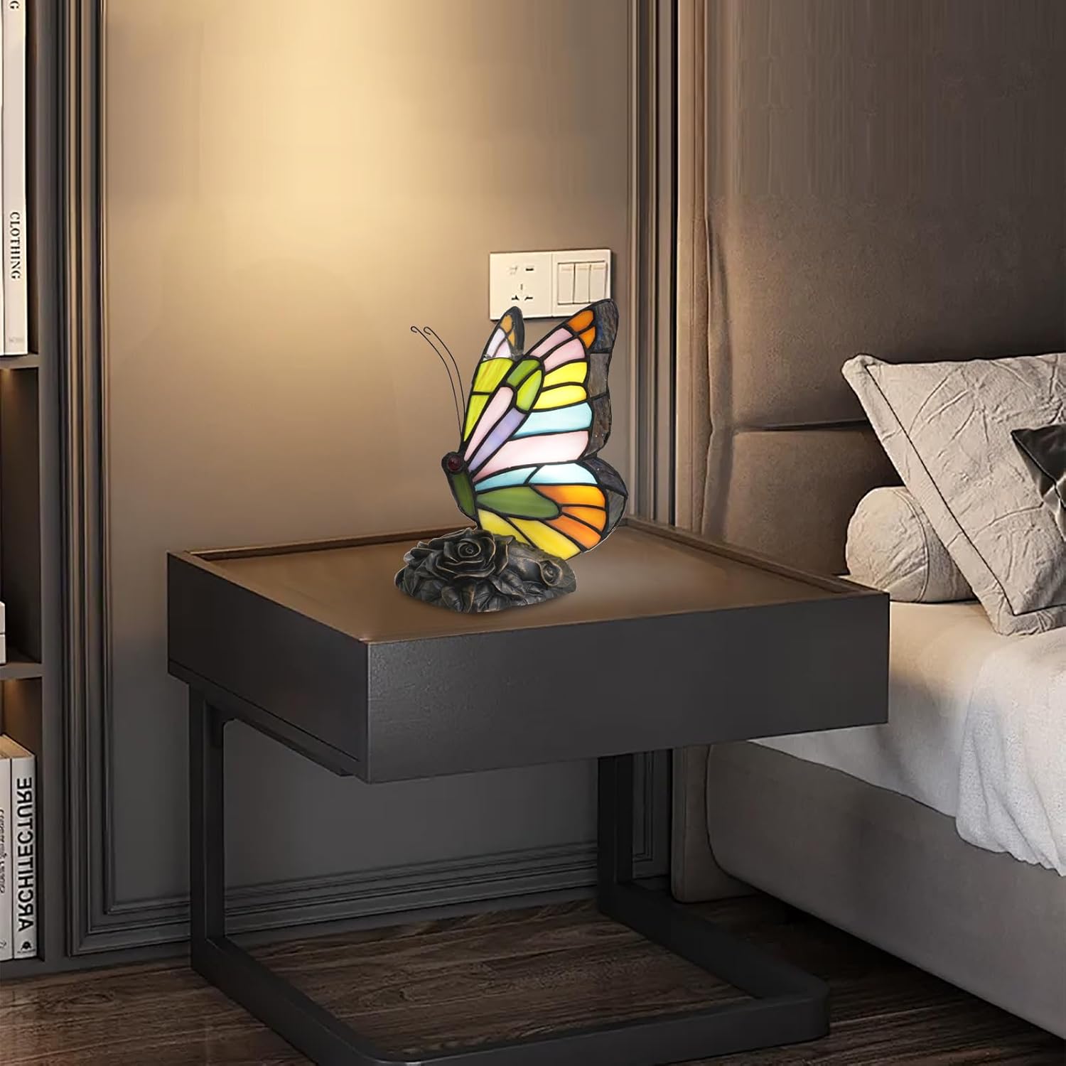 Tiffany Style Butterfly Lamp Colorful Stained Glass Table Lamp Small Nightstand Light for Girls Grandma Mothers Day Gifts
