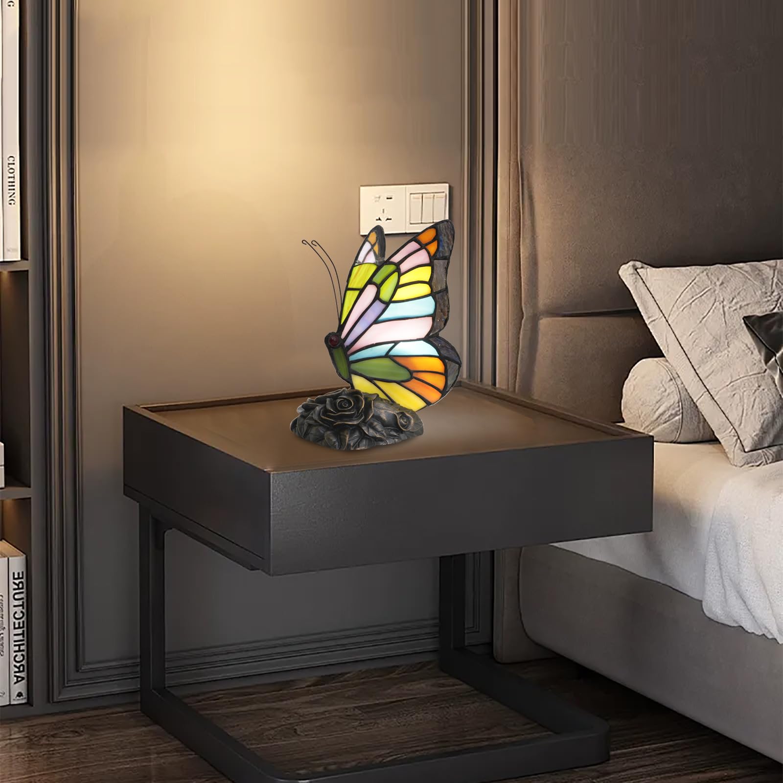 Tiffany Style Schmetterling Lampe Bunte Glasmalerei Tischlampe Kleine Nachttischlampe für Mädchen Oma Mütter Tag Geschenke