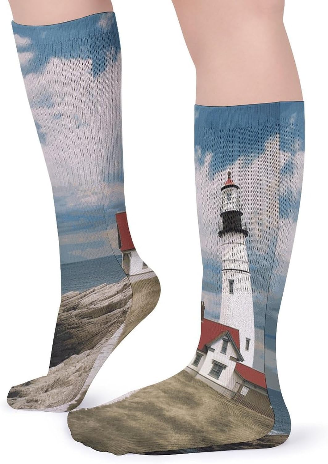 Lighthouse Backdrop Crew Socks High Stocking Thermal Socks | Tube Socks-Breathable-Moisture-Soft-wicking for Hospital Pilates Yoga for women men Grippy for office and daily walking