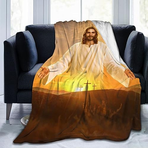 Manta de forro polar para sofá, sofá o cama, manta suave y mullida de felpa de Jesús, manta de regazo de franela de lujo, súper acogedora y cómoda