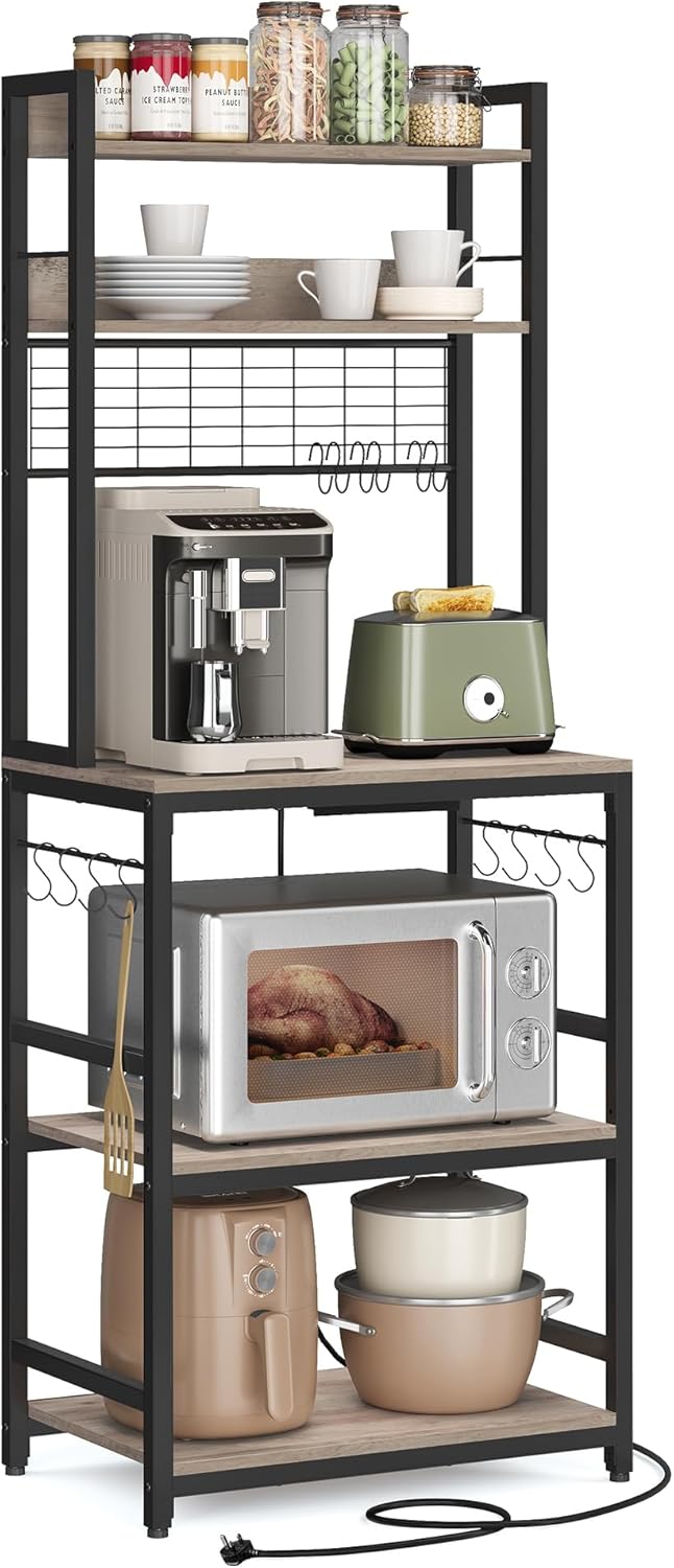 VASAGLE Kitchen Storage Rack with Power Outlet, Coffee Bar, Baker's ...