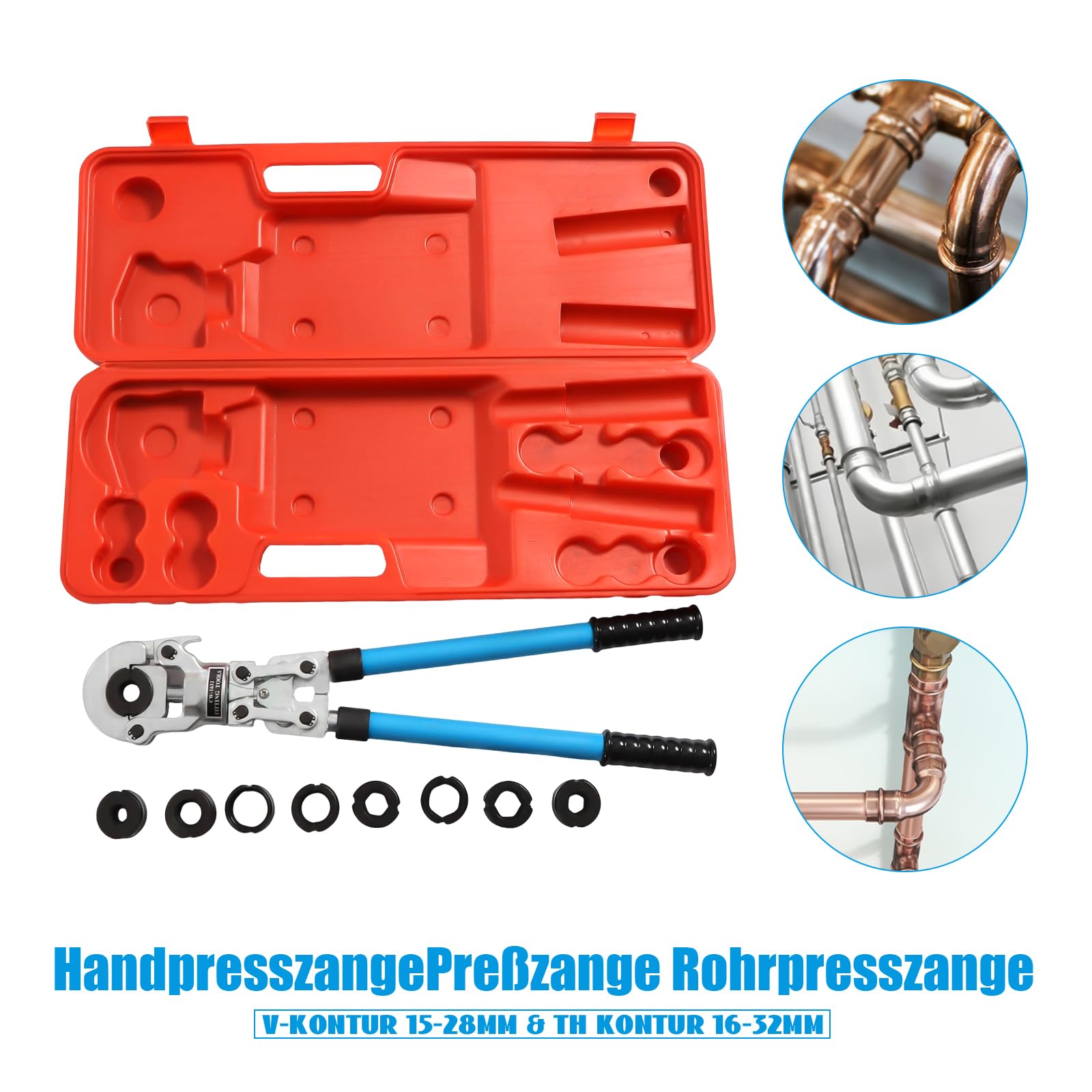 Set di pinze crimpatrici 9 in 1, set di pinze per tubi in acciaio inox, pinza crimpatrice girevole a 360°, per tubi di plastica in alluminio, 6T