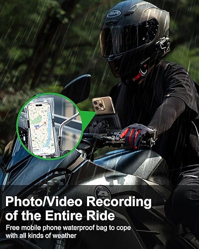 Miniatura 2 de Soporte de teléfono para motocicleta con bolsa impermeable, clip giratorio de 360, sin bloqueo de cámara, protección a prueba de lluvia, soporte de