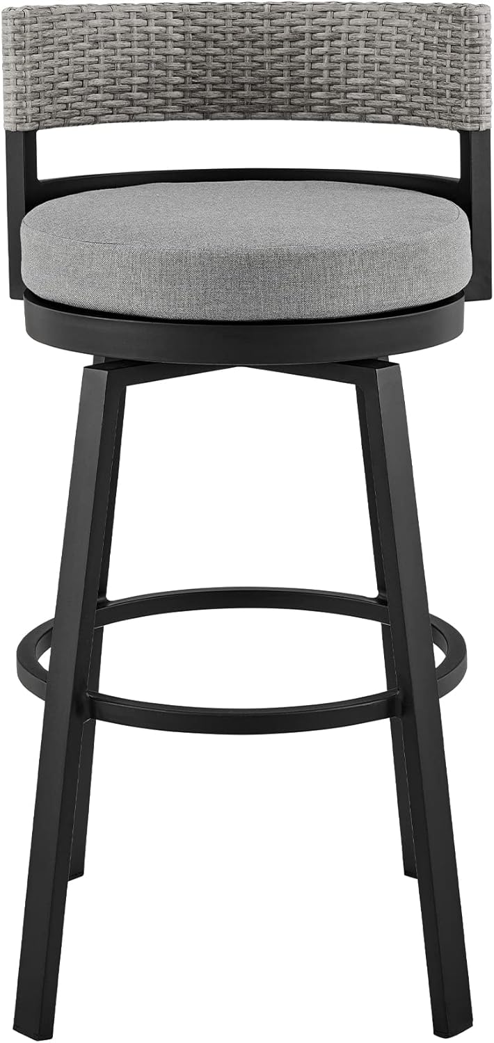 Armen Living Encinitas Outdoor Patio Swivel Bar Stool in Aluminum and Wicker with Grey Cushions : Everything Else