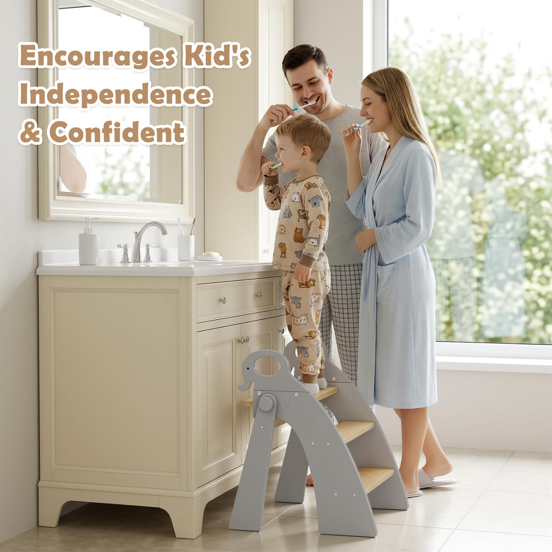 Tritthocker für Kinder Holz, 3 Stufen Kinderschemel, Trittschemel für Baby, Faltbar, Multifunktional, für Bad, Kleinkinderzimmer, Küche