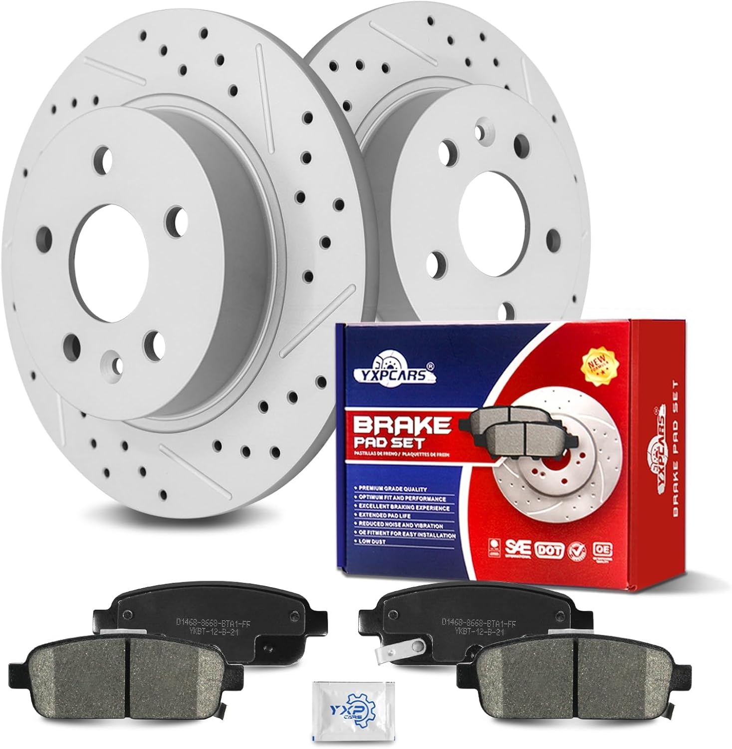 Ceramic Rear Brakes Pad and Rotors Drilled Slotted Solid Replacement Disc Brake Kits for Buick Encore 2013-2017, for Chevry Cruze Limited 2016/ Cruze 2011 2012 2013 2014 2015/ Sonic Trax 2013-2017
