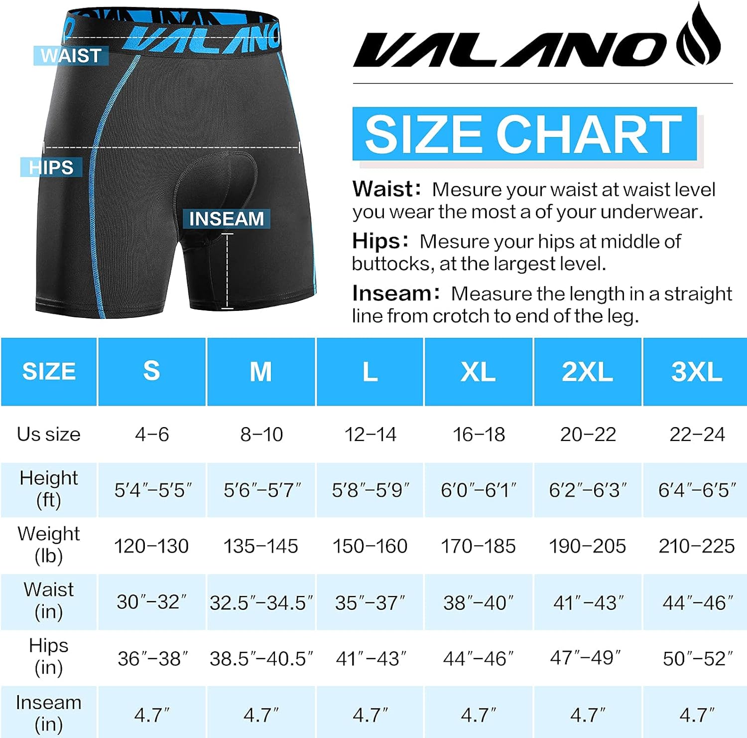 Valano Men’s Cycling Shorts Bike Underwear 3D Padded, Bicycle MTB Liner Mountain Shorts for Cycle Riding Biker, UPF50+ : Clothing, Shoes & Jewelry