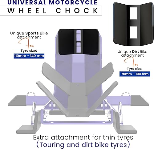 Miniatura 4 de GRAND PITSTOP Calzo de rueda universal para soporte de motocicleta para remolque, completamente ajustable, desmontable y plegable (azul)