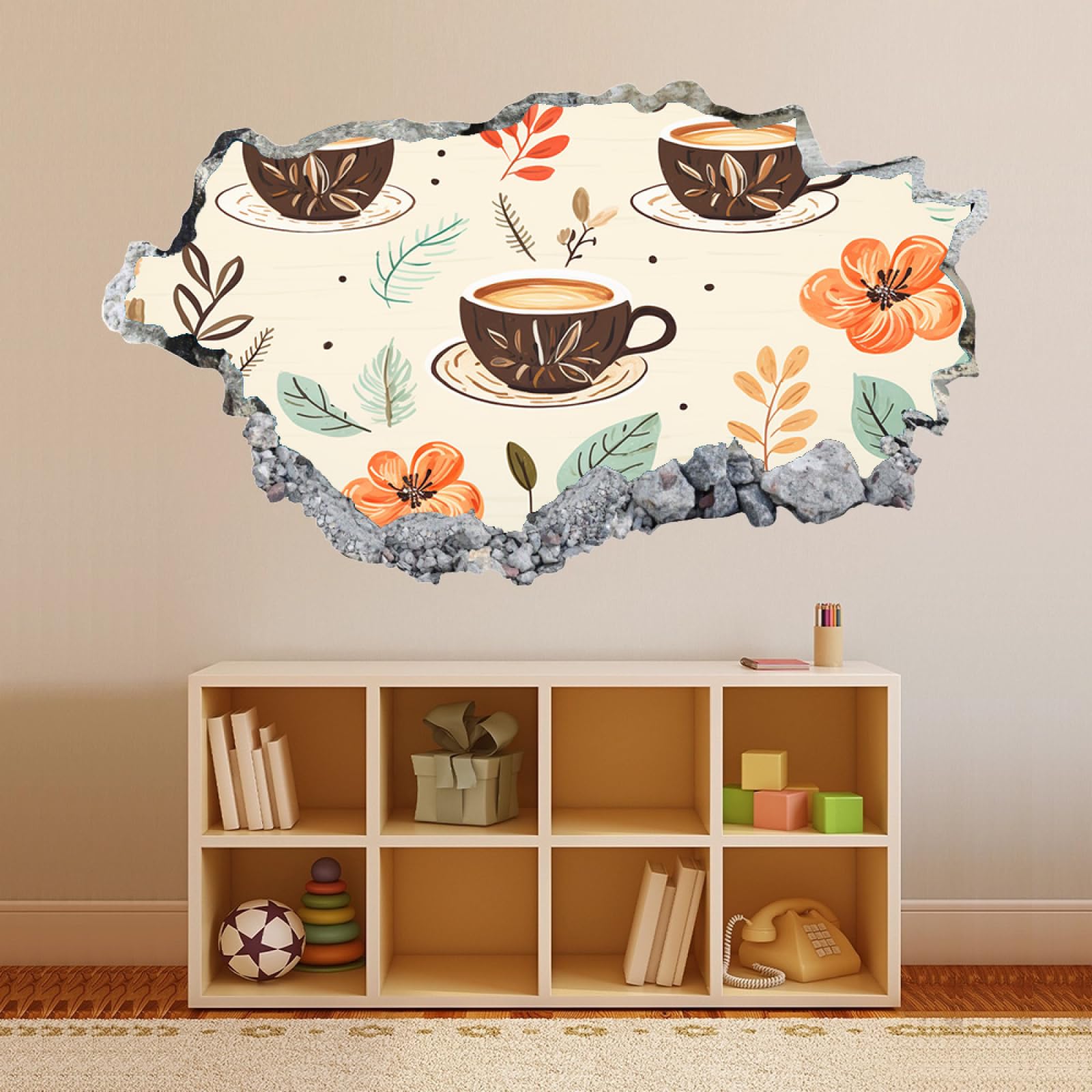 Vinilos Decorativos 3D Rotos Café Tatuaje de pared vinilo extraíble decoración del hogar Calcomanías impermeables para Guardería Habitación Decoración de pared 70x122cm