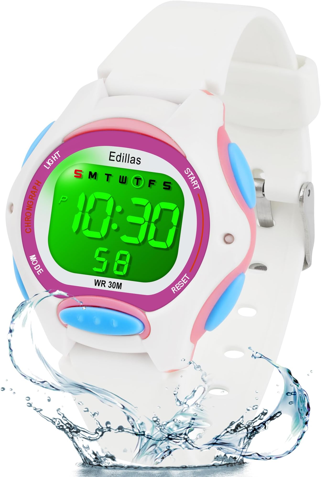 Edillas Kids Watches Digital Girls Boys, 7 Colors Waterproof Wristwatches for Child Sport Outdoor Multifunctional with Stopwatch/Alarm Watch Ages 4-12