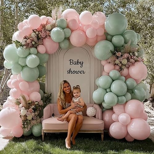 Vista 5 de Guirnalda de globos de color rosa pastel de doble relleno, globos de látex rosa claro, diferentes tamaños, 18/12/5 pulgadas, kit de globos de Rosa