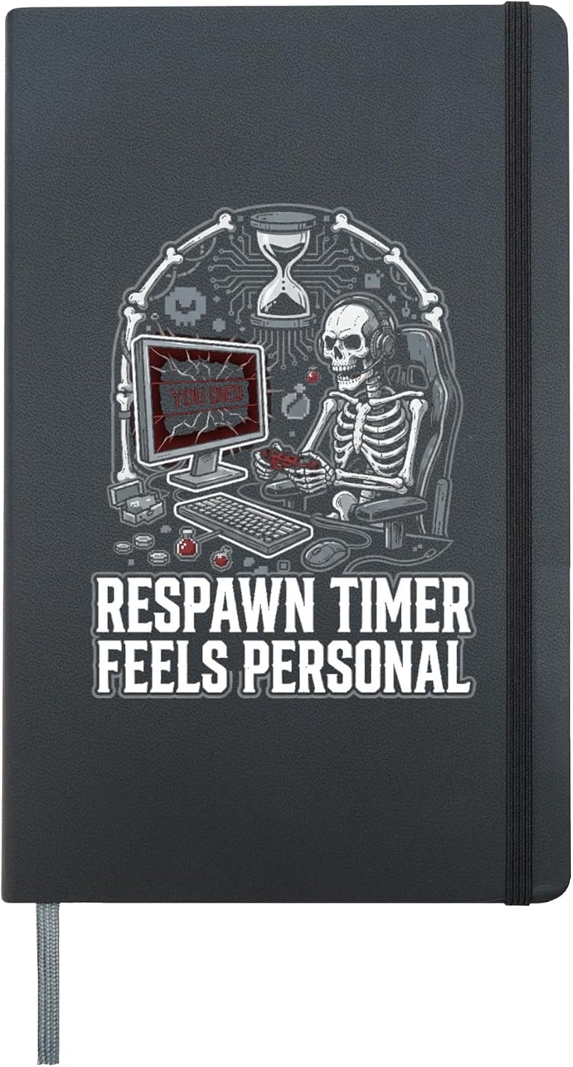 PC Gaming Lover Video Game Player Console Skeleton Gamer Hardcover Journal, Black