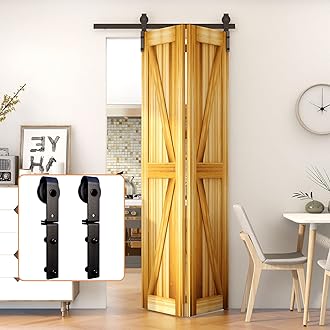 100CM/3.3FT Bi-Folding Sliding Barn Door Hardware,Heavy Duty Roller Track Kit，Silent and Easy to Install for 2 Doors Hardware Kit,No Door Panel,Applicable to Door Openings 70-80CM Black