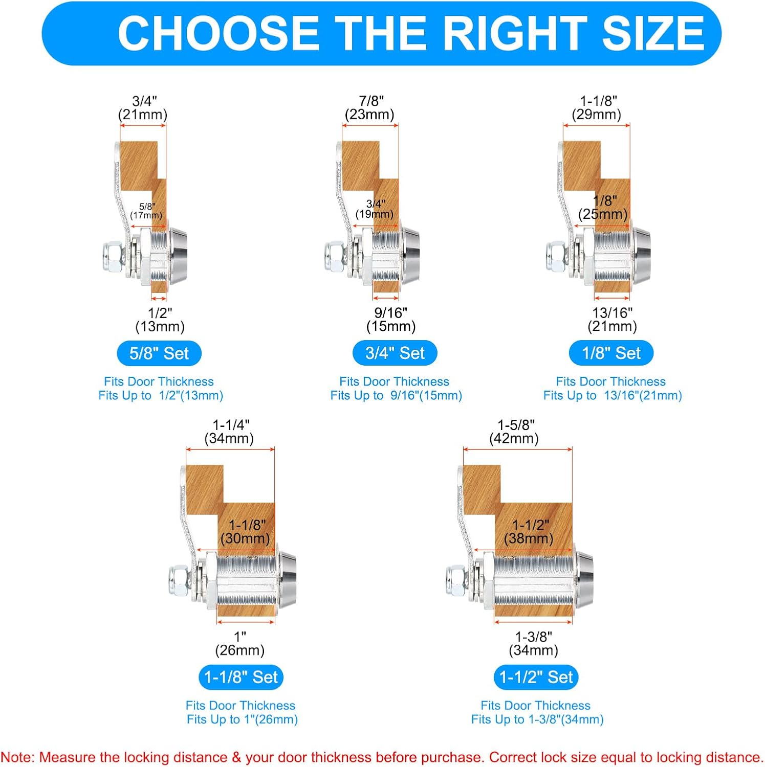 uxcell 1-1/8 Inch Cabinet Locks with Iron Key, 8 Pack Cam Replacement Lock Cylinder Toolbox Lock Keyed Alike for RV Drawer Storage Cart Mailbox Compartment Door Tool Lock, Silver