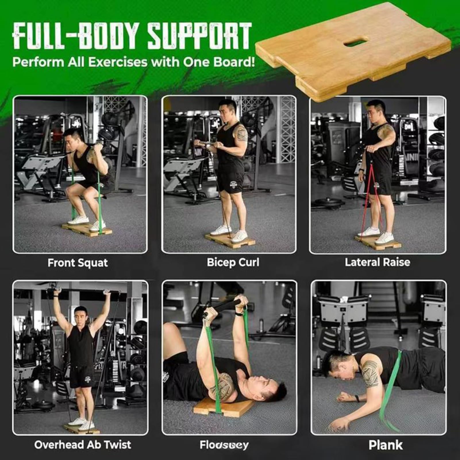 Tavola per esercizi con fascia di resistenza, in legno, per esercizi di fitness e palestra, per atleti, donne, uomini, corridori, allenamento, equilibrio, yoga, flessibilità