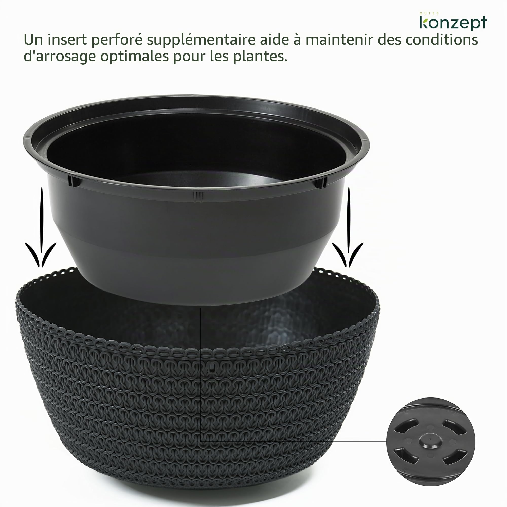 KONZEPT Pot de fleurs suspendu 30 cm Anthracite Motif tressé