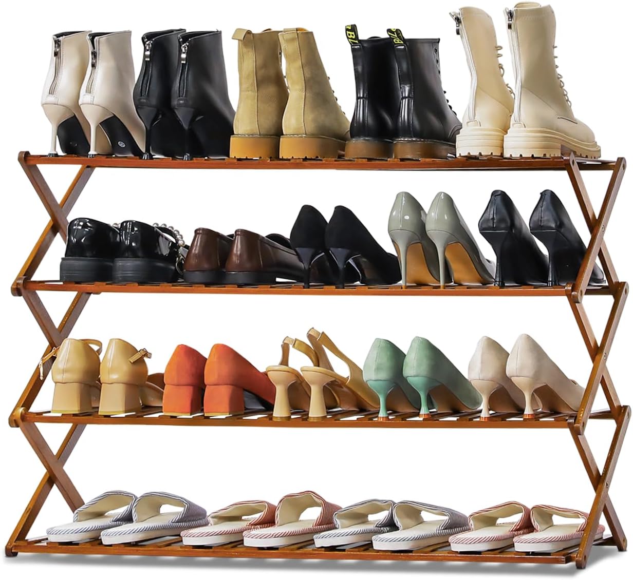 Amazon.com: Magshion Folding Bamboo Shoe Organizer Rack, 4-Tier Free ...