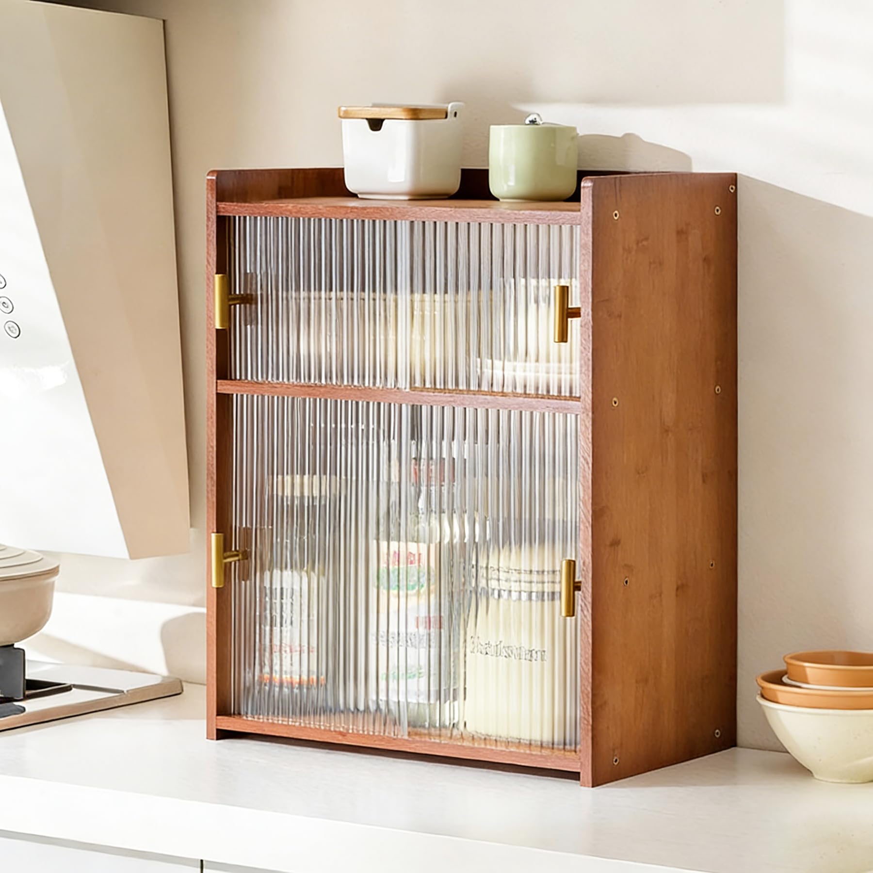 Buffet de cuisine en bambou pour organiser votre comptoir et vos bouteilles