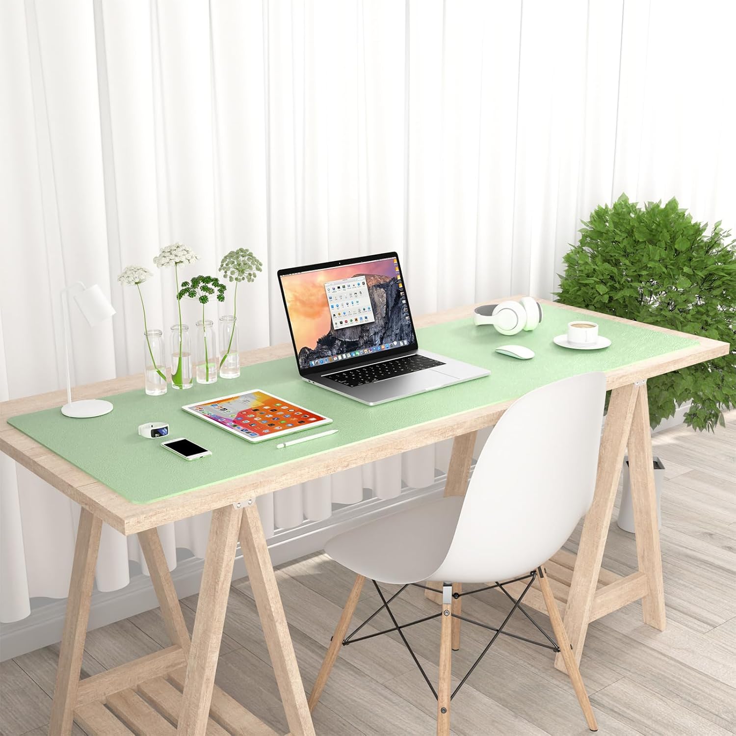 Hsurbtra Desk Pad, 48" x 17" PU Leather Desk Mat, XXXL Extended Mouse Pad, Waterproof Desktop Blotter Protector, Non-Slip Ultra Thin Large Laptop Keyboard Writing Mat for Office Home, Lake Green - 7