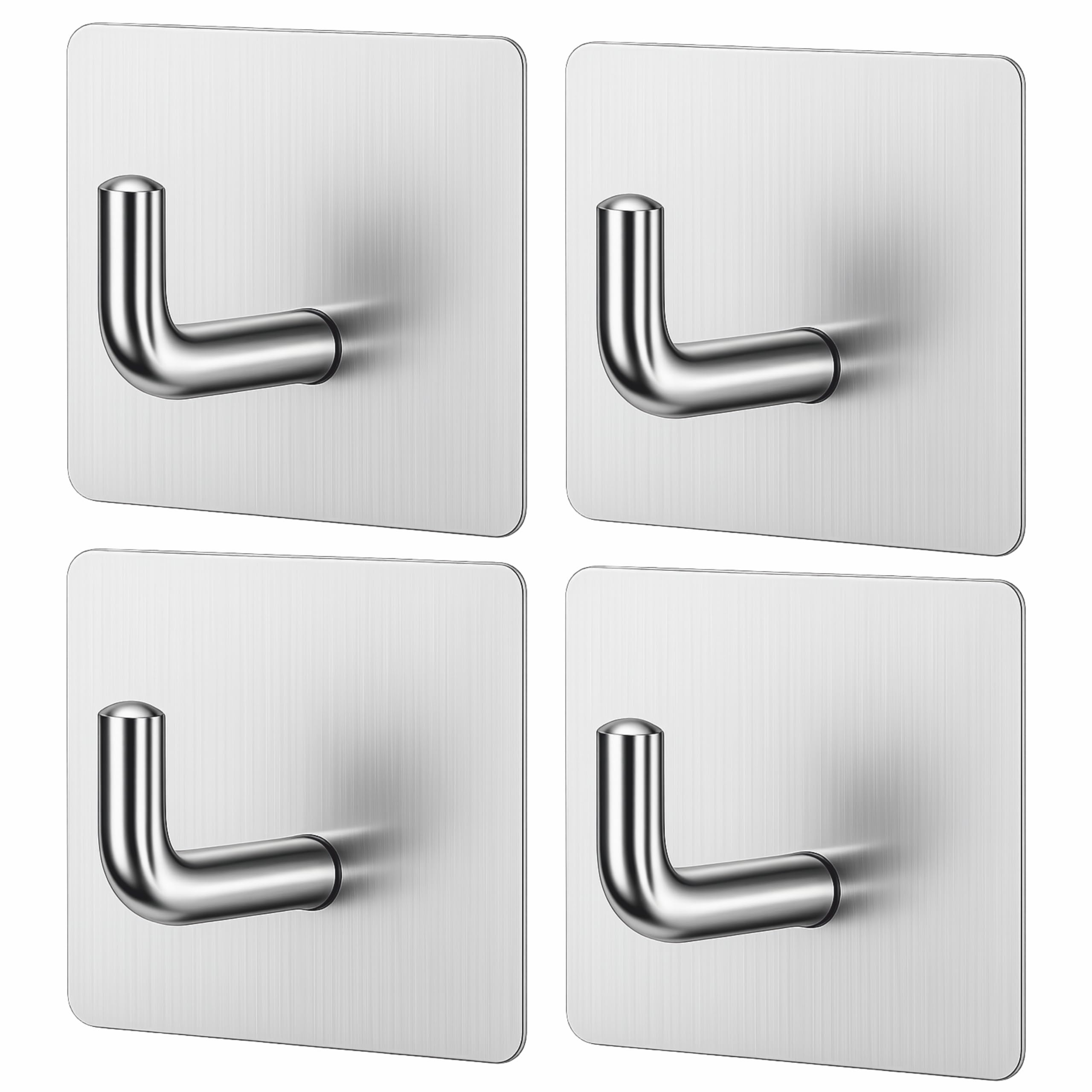 JIALTO Adhesive Hooks Heavy Duty Wall Hooks Waterproof Stainless Steel Hooks for Hanging Coat/Hat/Towel Robe Hook Rack Wall Mount Bathroom and Bedroom (Towel Hooks Heavy Duty Sliver New-4Packs)-image-16
