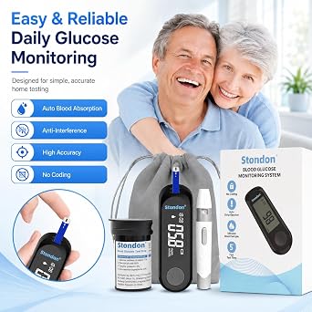Glucose Monitor Kit, Diabetes Testing Kit, Blood Glucose Meter, 50 Glucometer Strips, 50 Lancets, Test Strips Blood Sugar Meter Glucometer