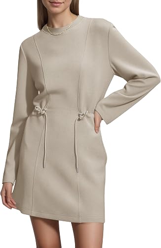 COCOMARTS Womens Long Sleeve Crewneck Sweatshirt Dress Drawstring Waistband Casual Tunic Tops Mini Dresses 2026 Fall Clothes