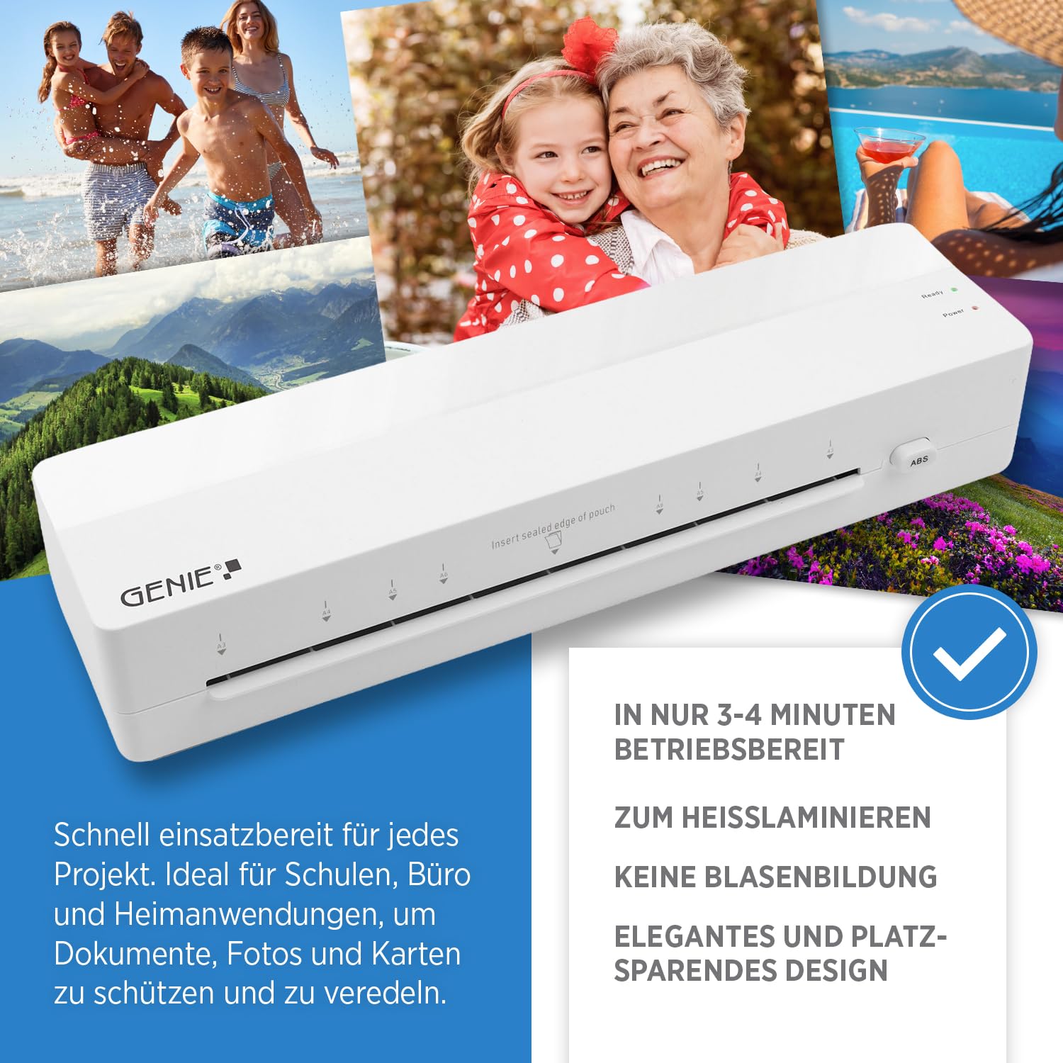 GENIE LA 400 A3 - Plastificatrice a caldo con 2 rulli riscaldanti, per scuola, ufficio e ufficio domestico, con 5 pellicole di laminazione, plastificatrice A3 e A4 con pellicole, plastificatrice