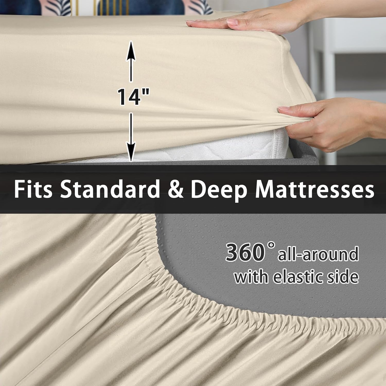 7 Pcs Full Size Comforter Set with 2 Pillowcases & 2 Shams, Mid Century Bedding for Adults, Sun Boho Geometric Leaf Bed in a Bag with Flat Fitted Sheet - Image 5