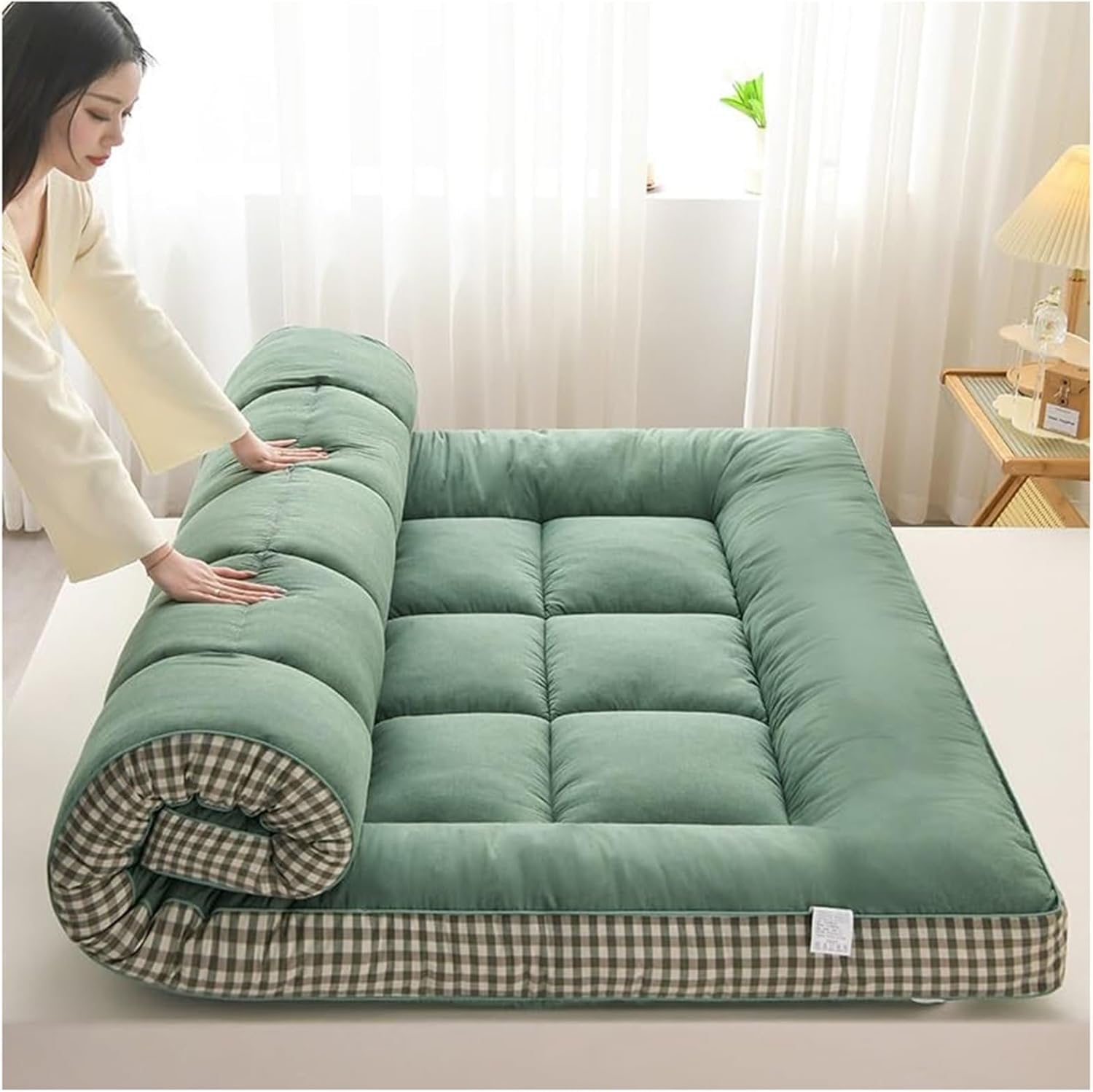 Matelas Futon Japonais Pliable - Tapis De Sol 1 Place 70/190 ou 2 Places 140x190 - Coton (A,1.5mx2m)