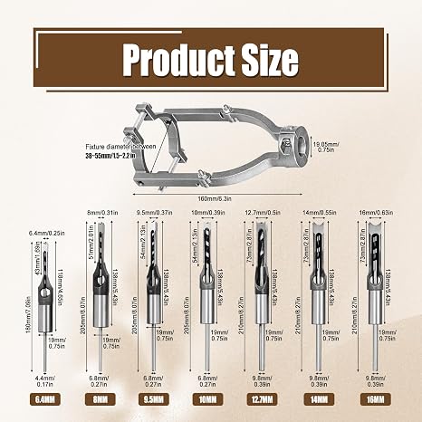 Woodworking Square Hole Drill Bits with Adapter, 1/4, 5/16, 3/8, 2/5, 1/2, 9/16, 5/8 Wood Mortising Chisel Set Wood Square Hole Mortising Chisel Drill Bit for Mortising Machines