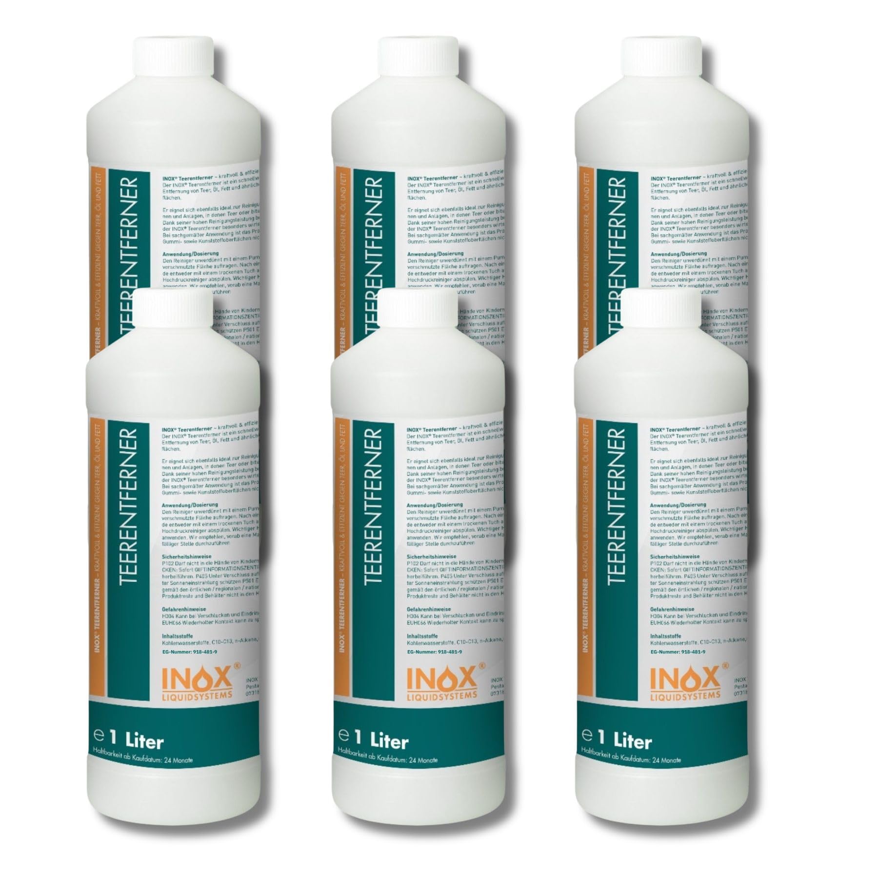 INOX® Auto Teerentferner 6 x 1L - Teerreiniger für Innenraum und Außen - Klebstoffentferner Baumharzentferner - Industriereiniger schonend zu Autolack und Chrom