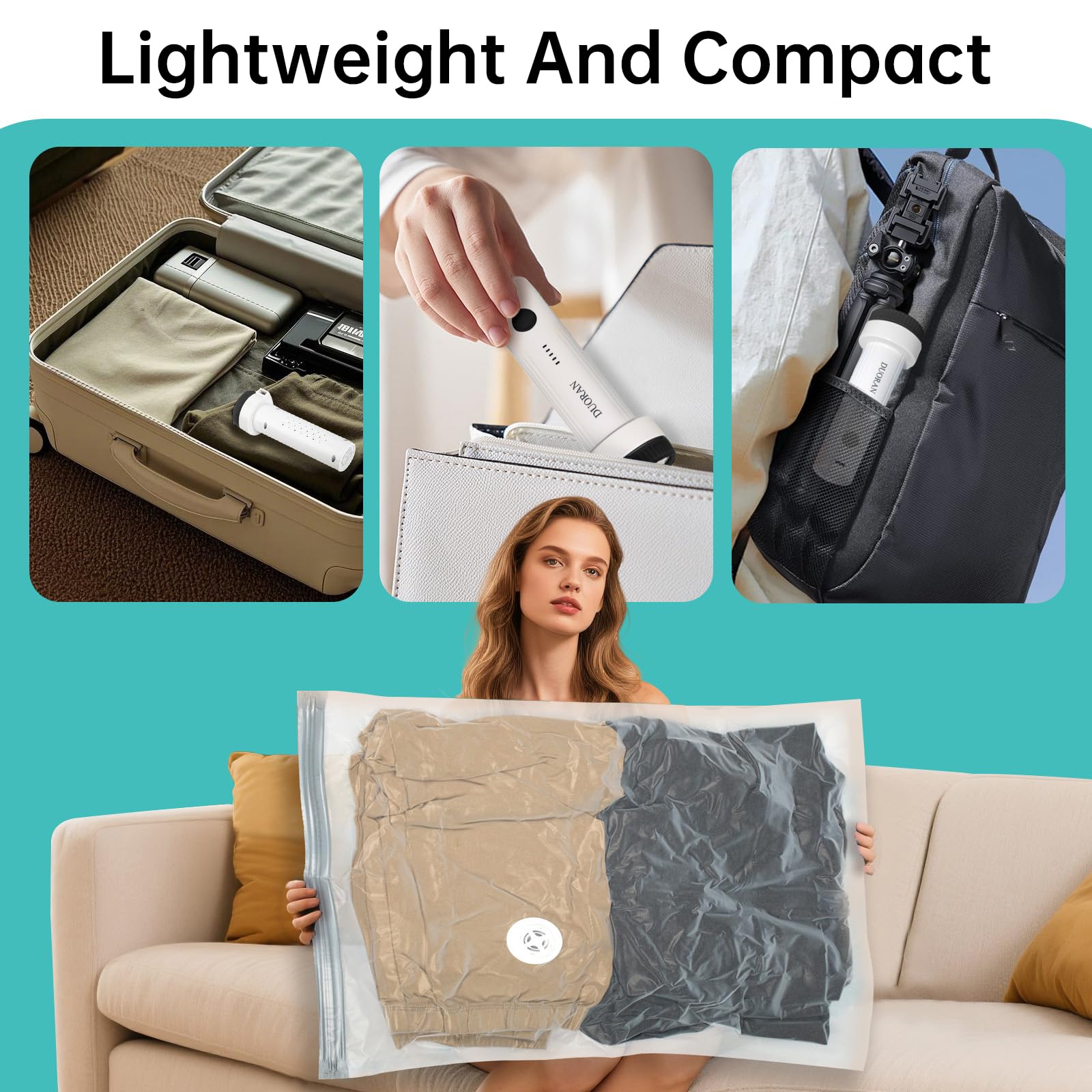 Bomba de vacío eléctrica inalámbrica para bolsas de almacenamiento al vacío, bomba de aire de viaje, sello recargable por USB portátil y bomba de bolsa de compresión para ropa, mantas y ropa de