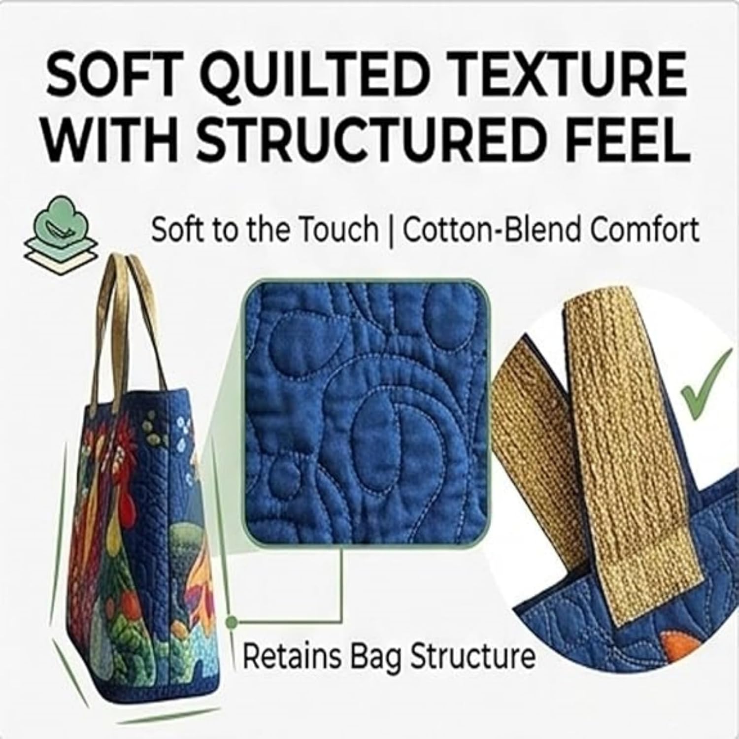 Quilted Tote Bag, Quilted Tote Bags for Women, Vintage Lightweight Large Capacity Foldable Tote Bag for Travel